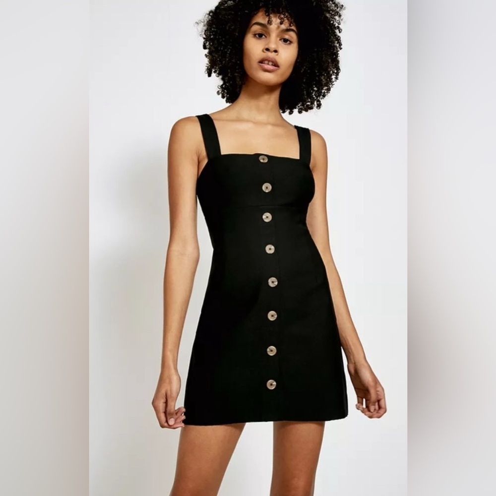URBAN OUTFITTERS - Sandy Slip Back Square Necklined Black Button-Down Dress